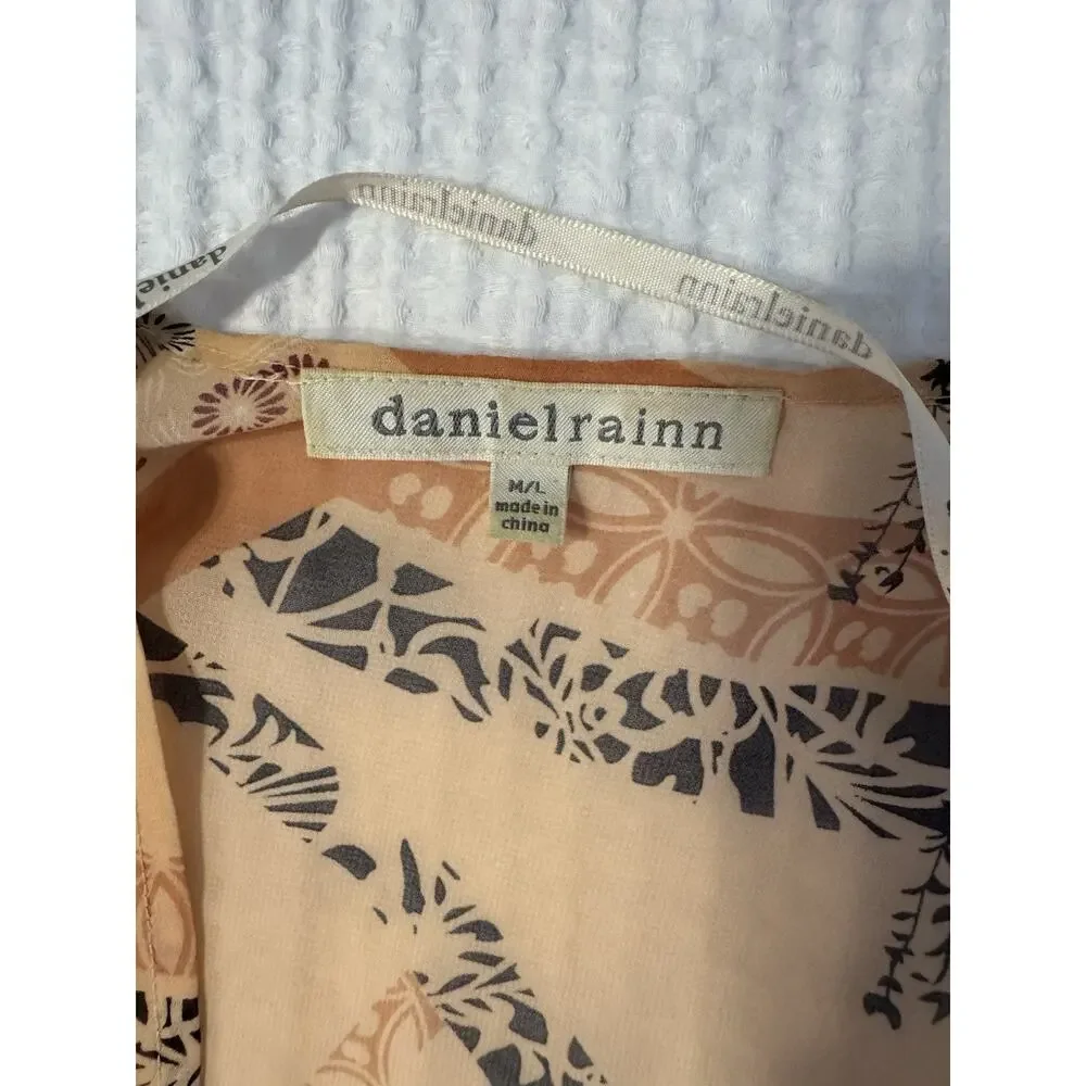 Daniel Rainn Kimono M/L Swimsuit Coverup Fringe Floral Orange Blue - Picture 2 of 3